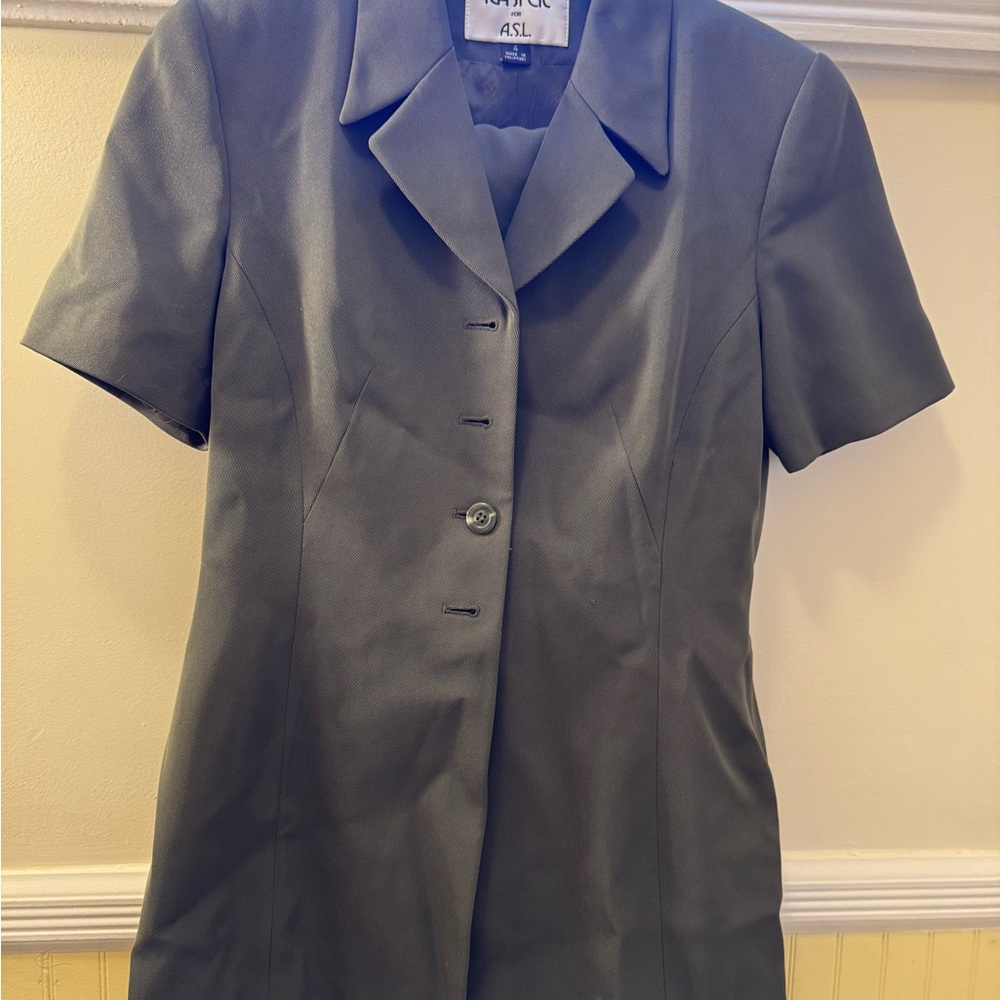 Kasper Army green Short Sleeve Blazer and skirt Professional Tailored Fit